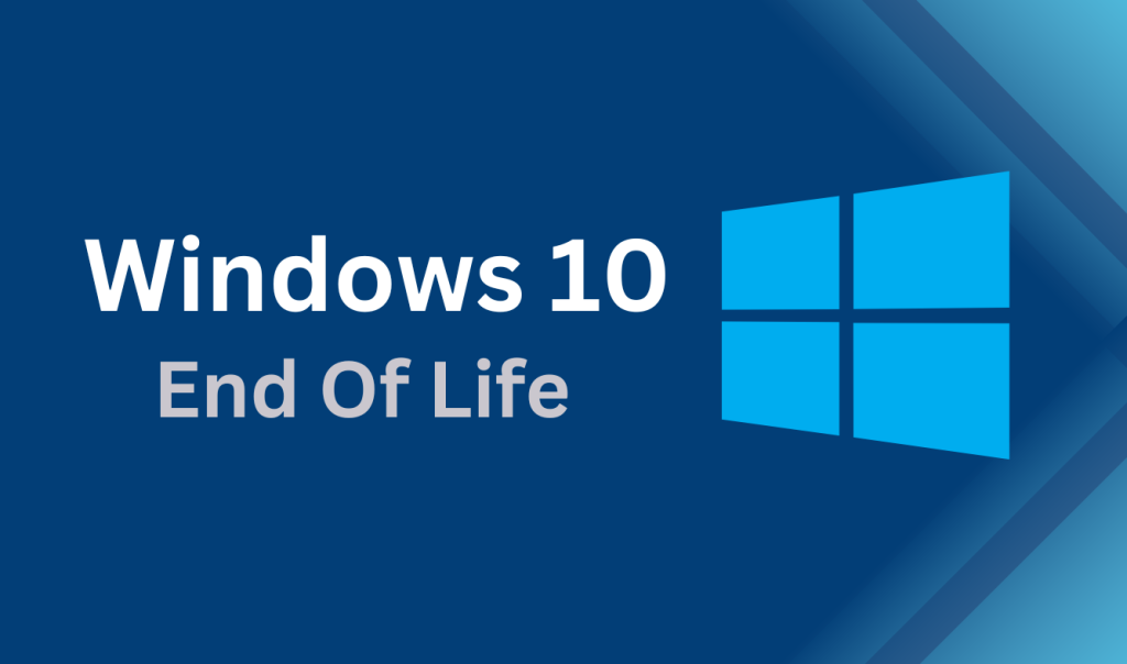 Windows 10 End of Life notice with Windows logo on a blue background
